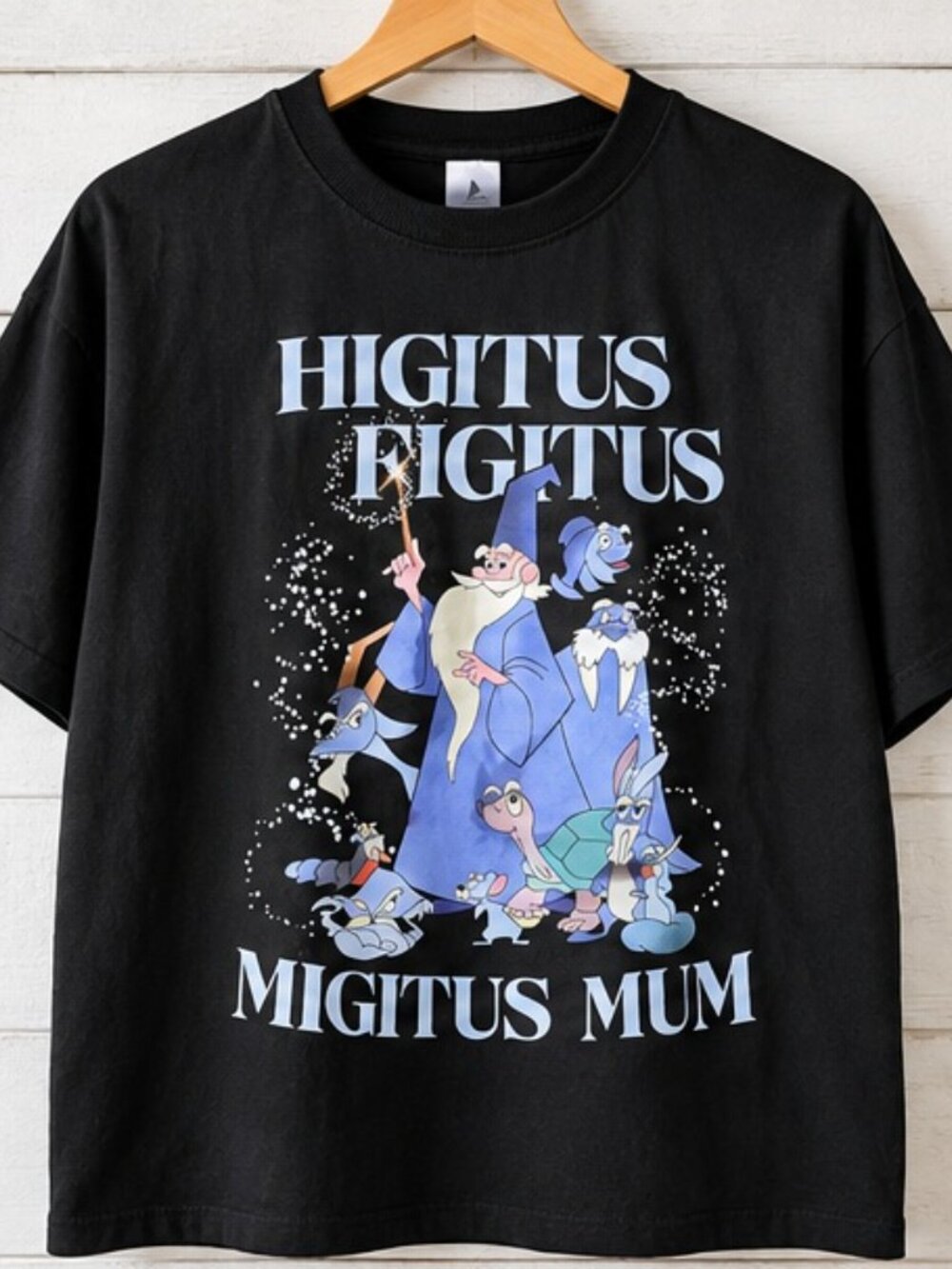 Higitus Figitus Migitus Mum Graphic T-Shirt – Black – Size XXL – Wizard Cartoon